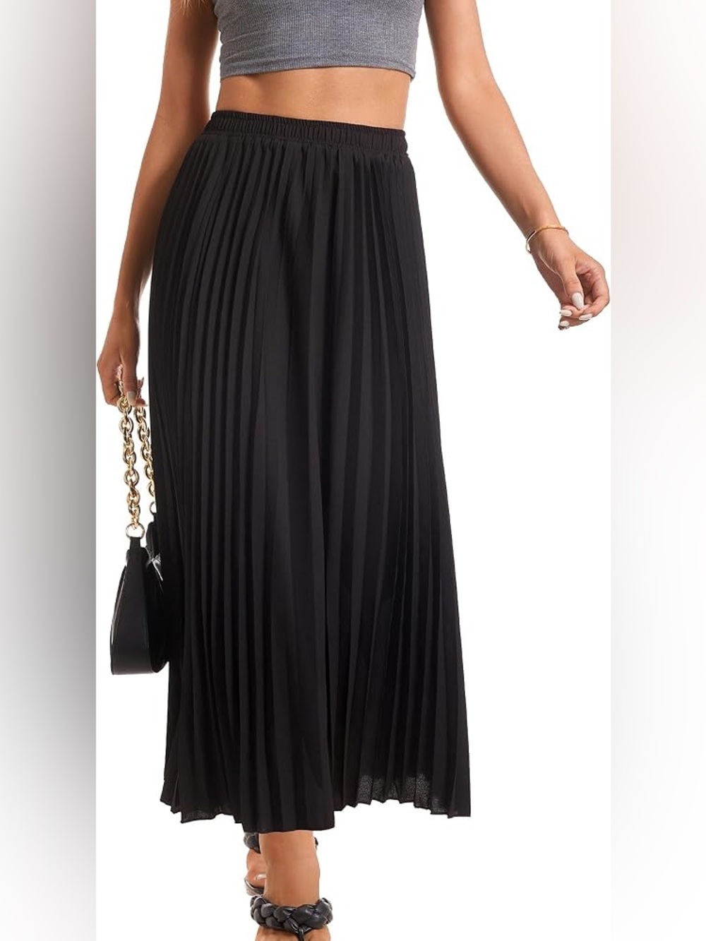 Jon & Anna Contemporary Skirt Black Pleated A-line Midi Elastic Waist size M